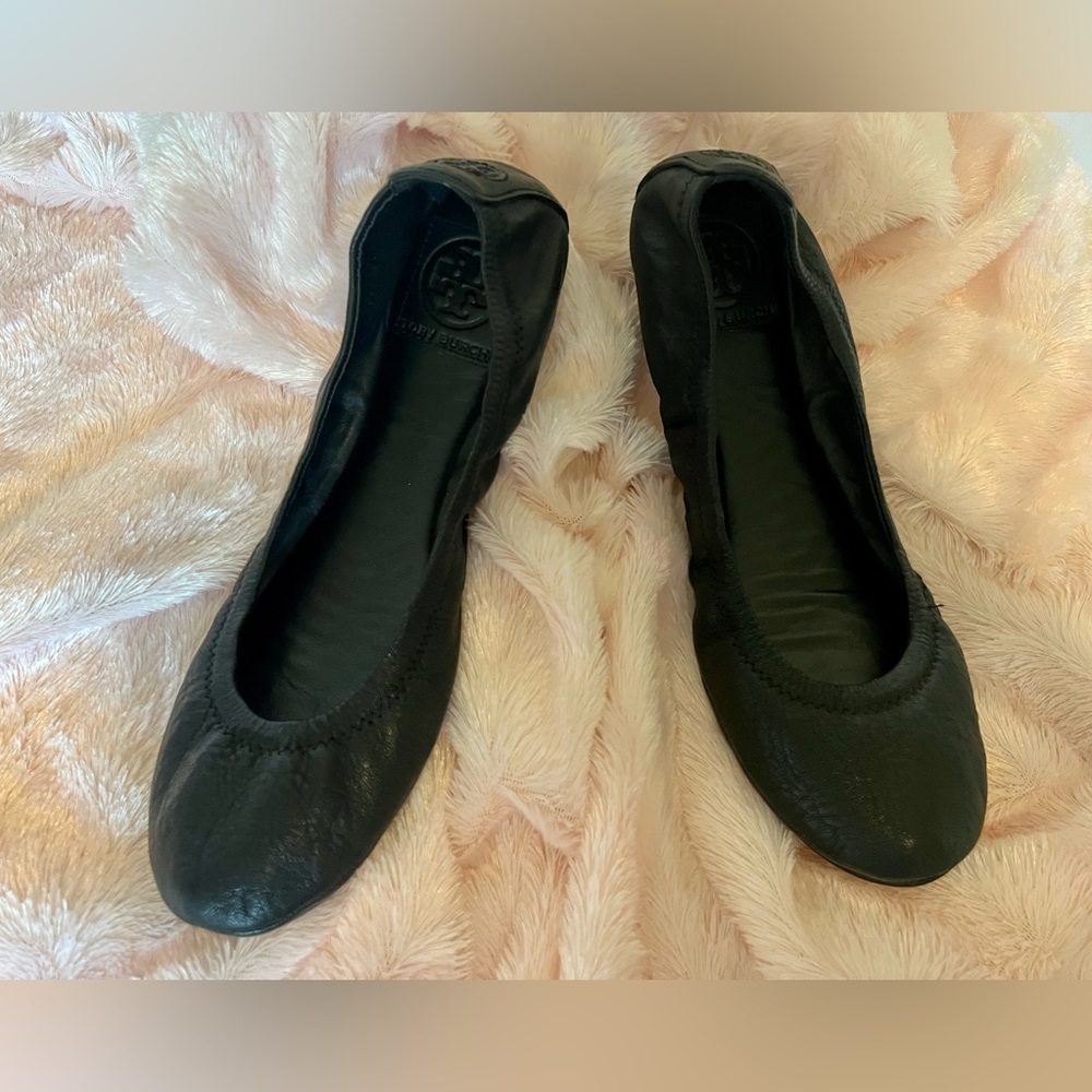 Tory Burch Black Eddie Lamb Leather Ballerina Flat, Size 8.5